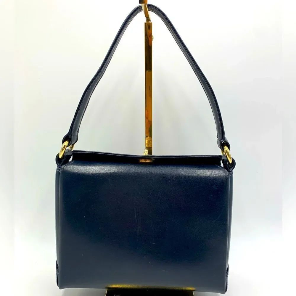 Auth Old Gucci Small Kelly Navy Blue Smooth Leather Handbag Preloved Purse